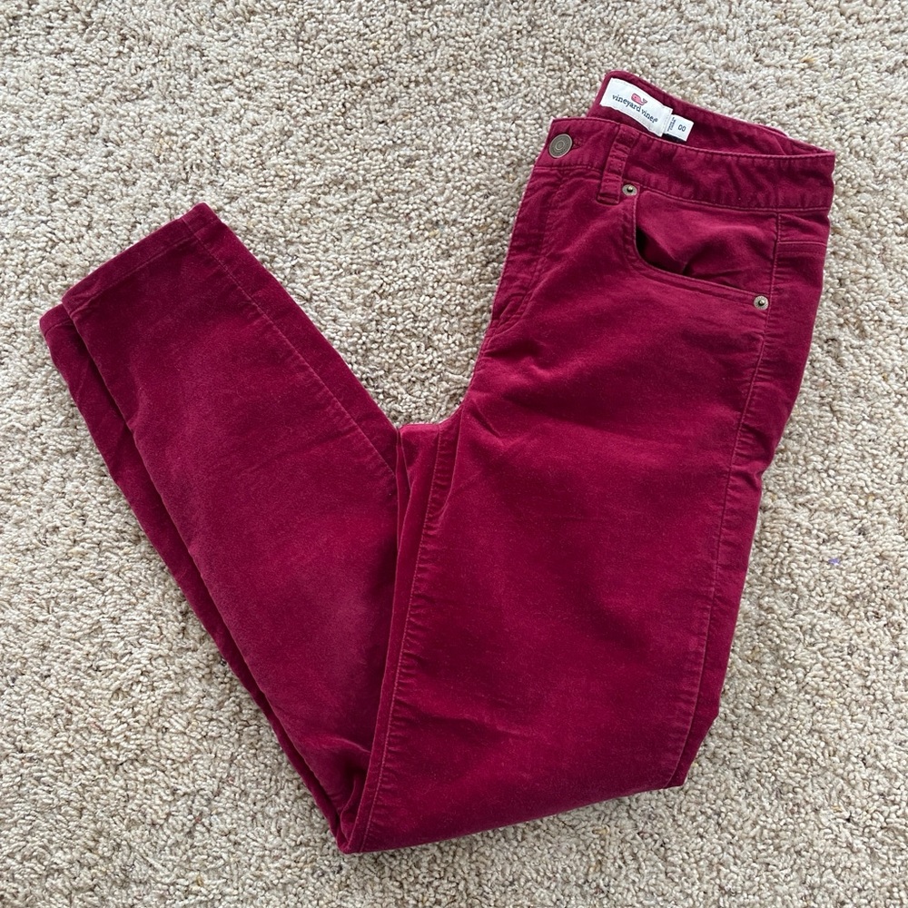 Vineyard Vines Red Velour Ankle Pants Women’s size 00
